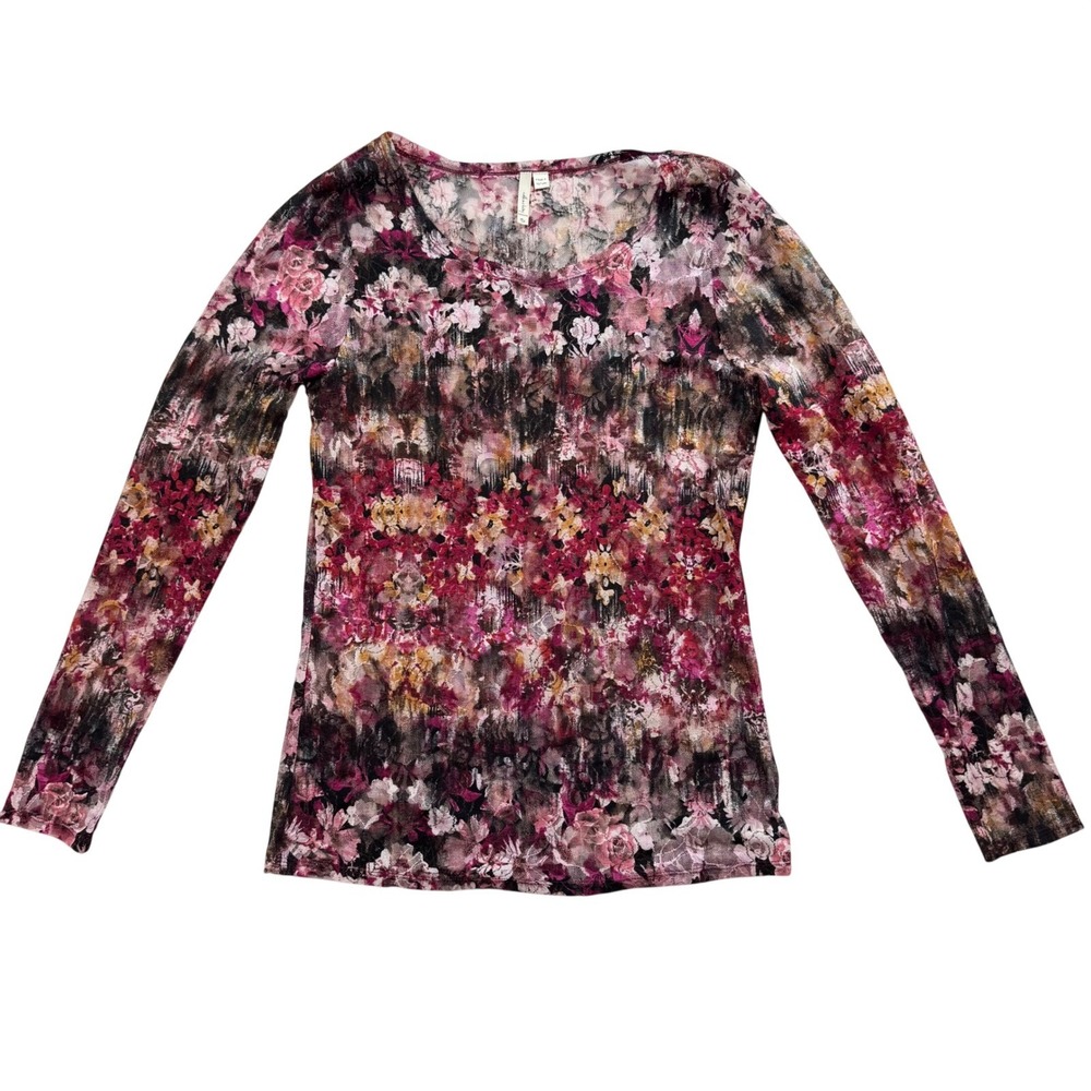 Willow Bay Floral Print Long Sleeve Mesh Sheer‎ Top Women's Size S